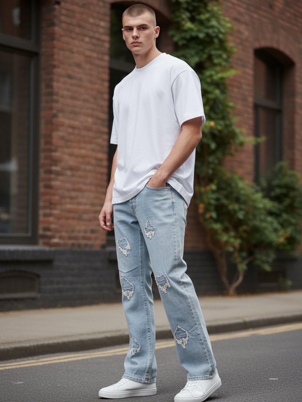 boohooMan Men's Applique Streetwear Jeans/Size: 30x32